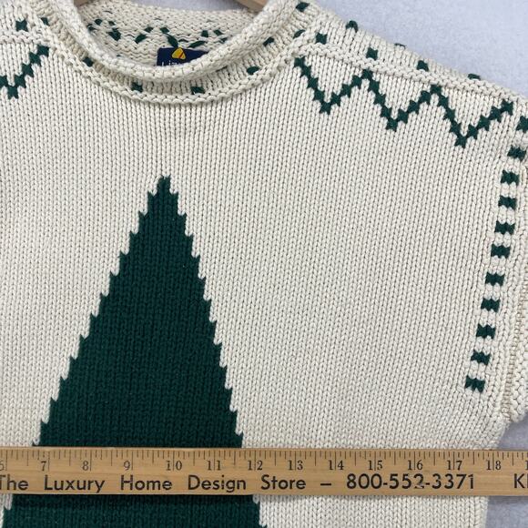 LIZSPORT Sweater PS Petite LIZ CLAIBORNE Christmas Tree Holiday Cream HK VTG - Picture 10 of 12